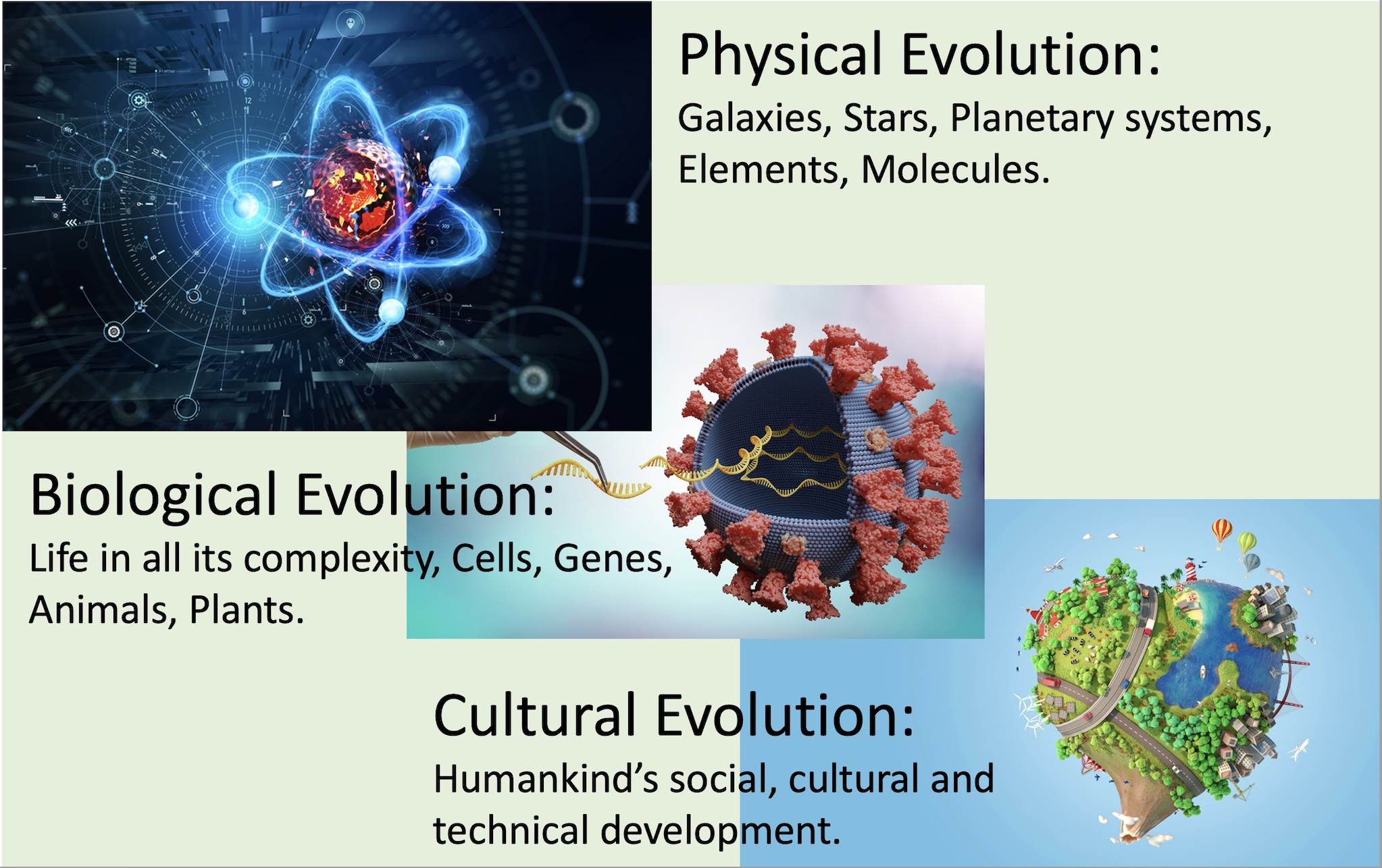Diagram showing physical, biological and cultural evolution