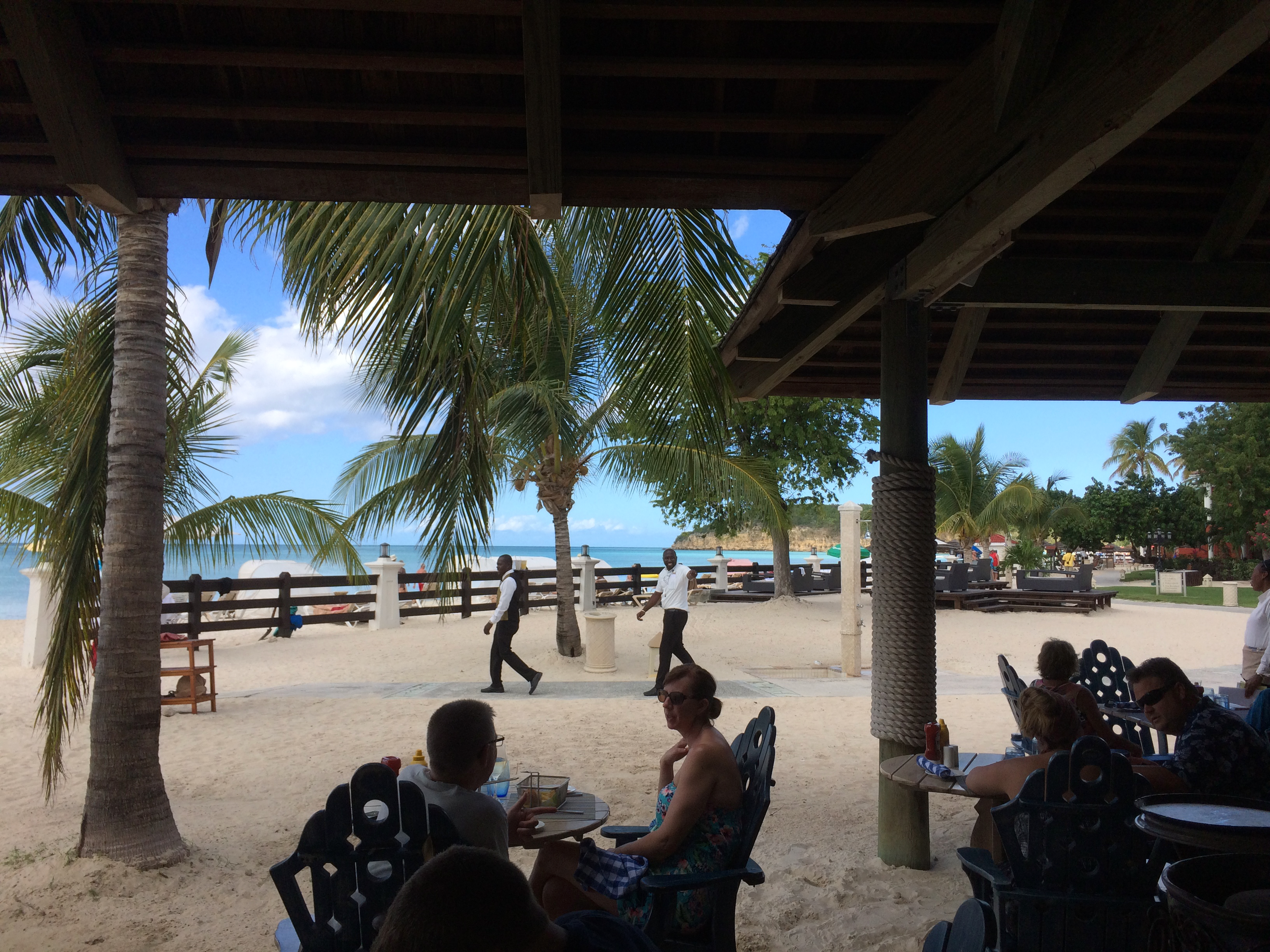 View from a fish restaurant on the beach at Sandals, Antigua.